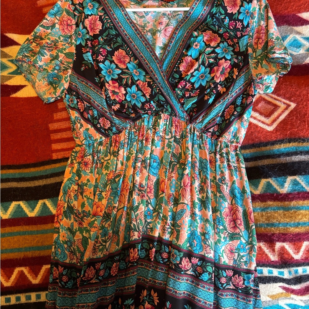 Floral V-Neck Dress - Multicolor